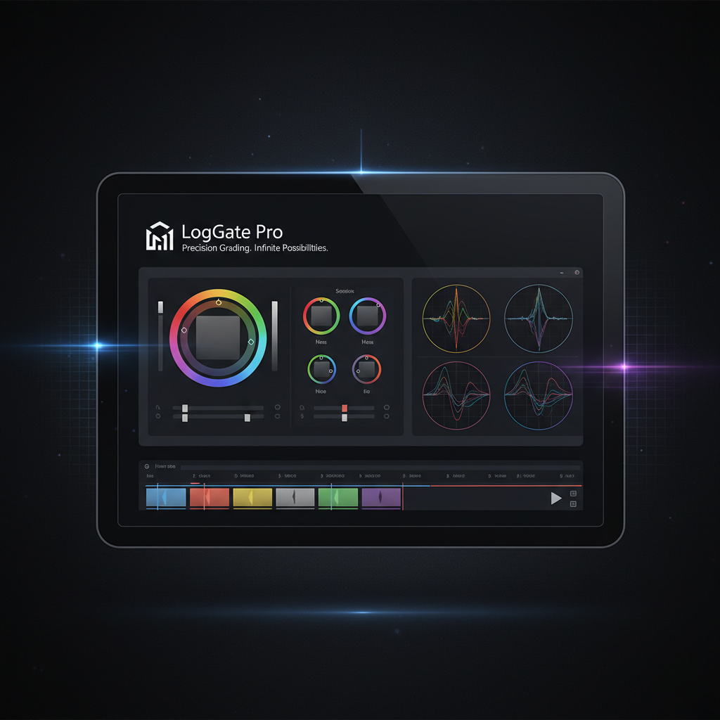 LogGate Pro user interface showing colour wheels and grading controls on iPad