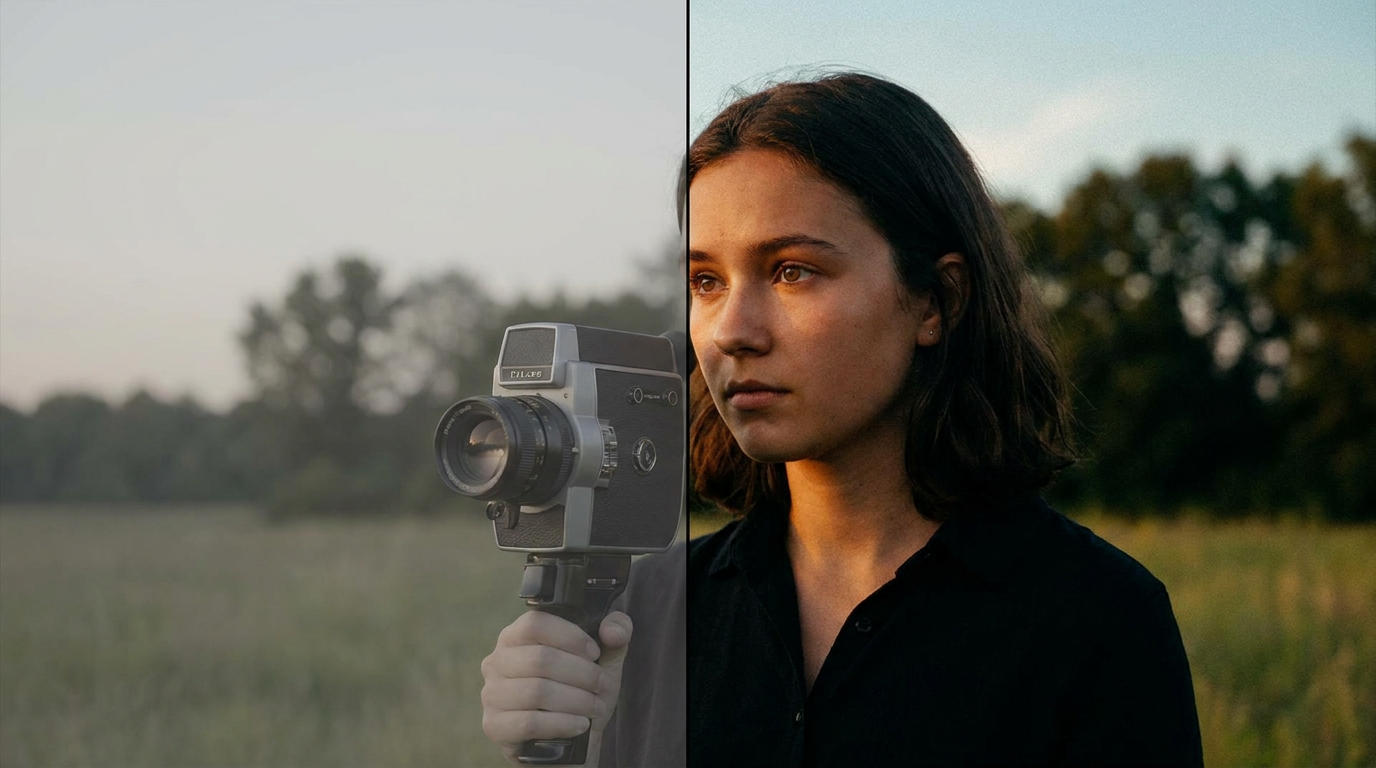 Apple Log 2 footage before and after color grading on iPhone 17 Pro