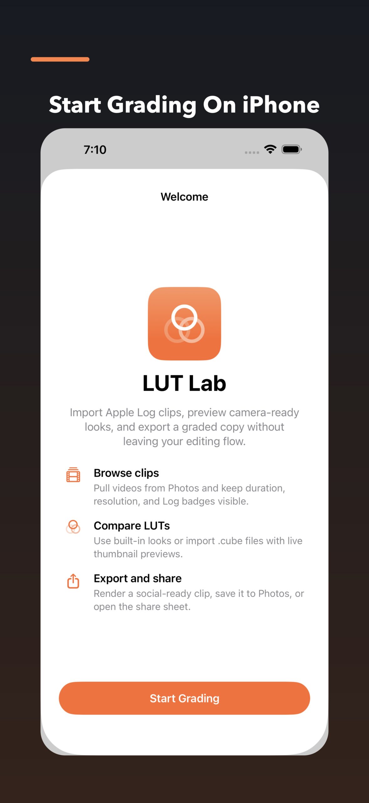 LUT Lab screenshot showing import and start flow